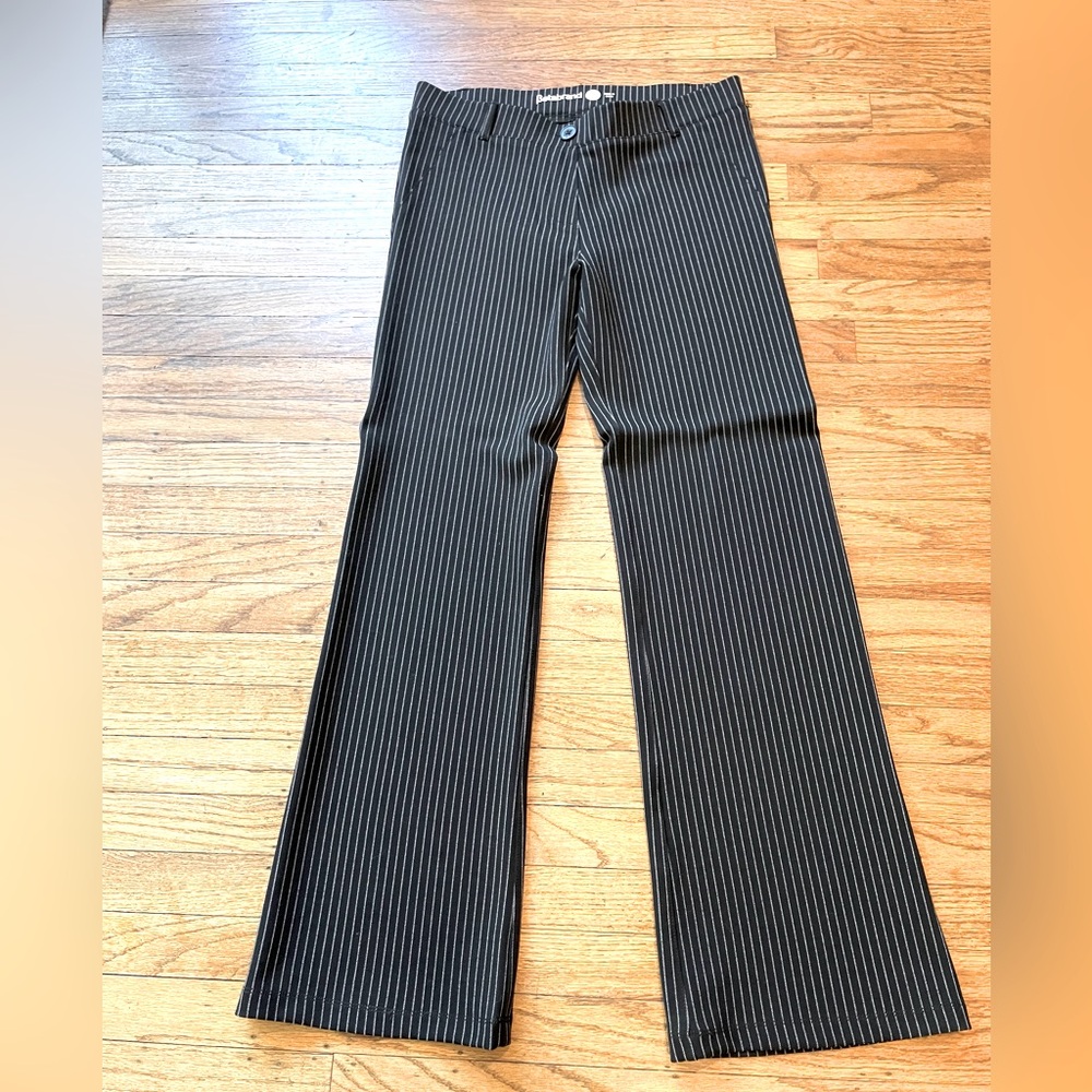 Betabrand Dress Pant Yoga Pants Black with Pinstripe
